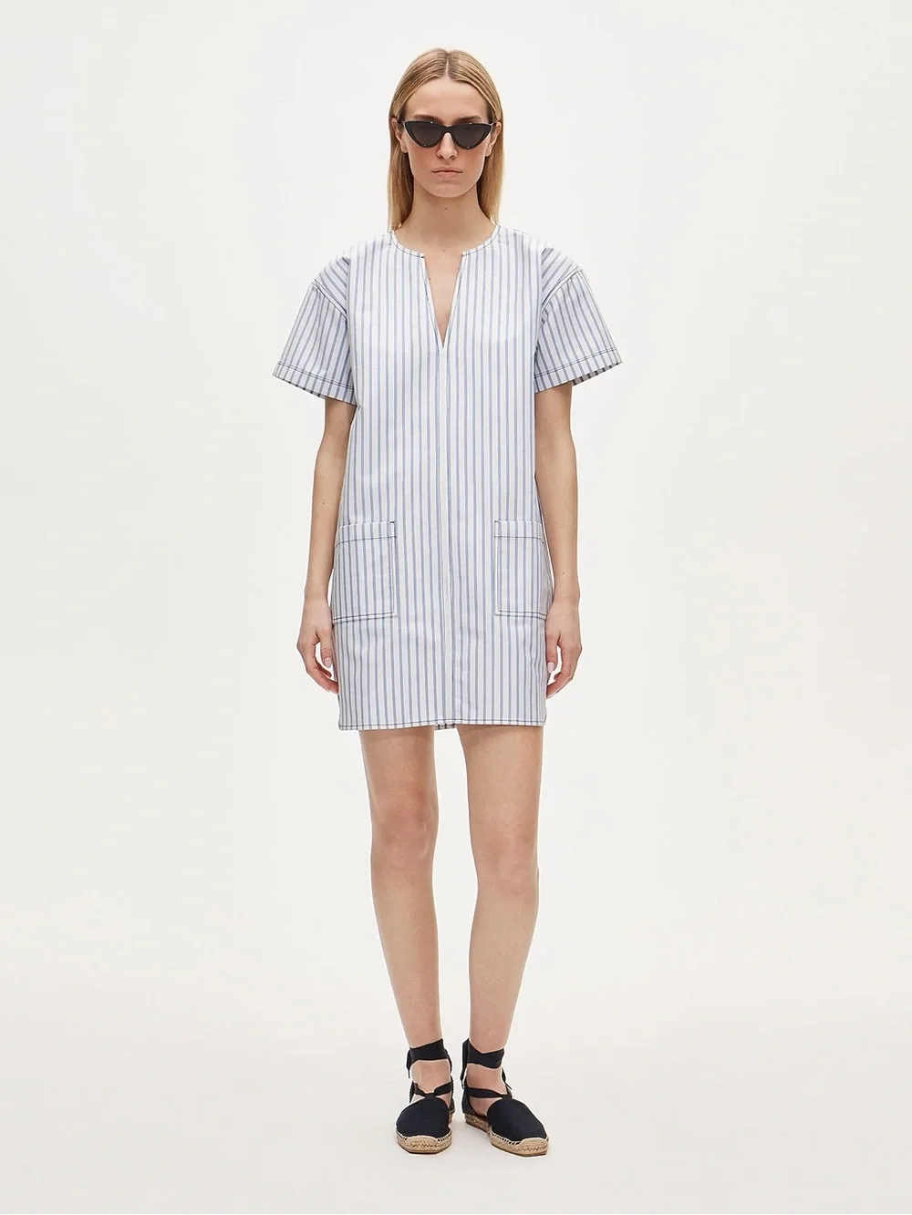 J. Crew Patch-pocket pullover dress in striped structured cotton poplin